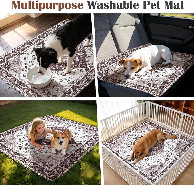Washable Pee Pads for Dogs, 2 Pack Reusable Puppy Training Pads 36"x36" Super Absorbent Waterproof Dog Training Pads, Non-Slip Potty Pads, Whelping Pads Litter Mat Light Brown Medallion