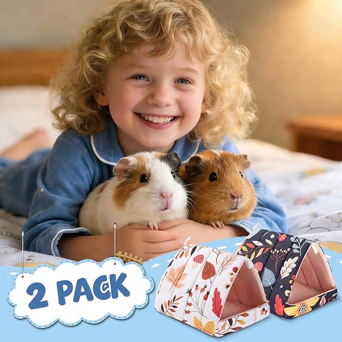 2 Pcs Guinea Pig Hideout Guinea Pig Tunnel Bed Washable Small cage Accessories for Little Bunny Hamsters Hedgehog Ferret Chinchilla and Other Small Animals,2 Styles, 7.9 Inches