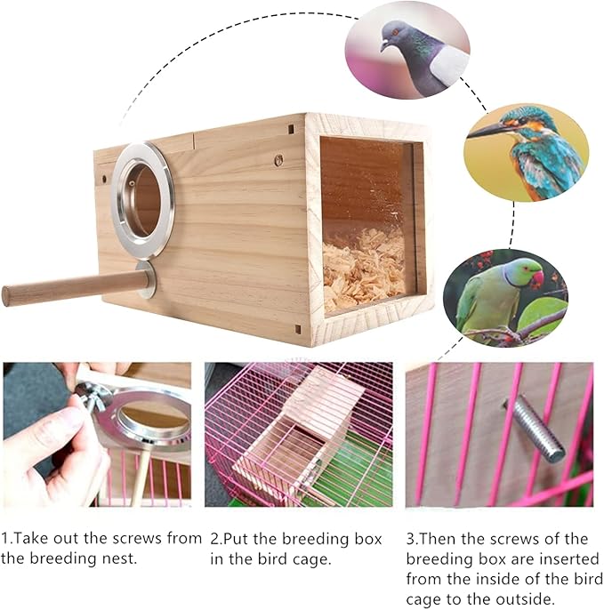 Bird Nesting Box Parakeet Parrot Breeding Nest Wooden Acrylic Transparent Bird House with Small Nest for Small Parrot Conure Lovebirds (Large)