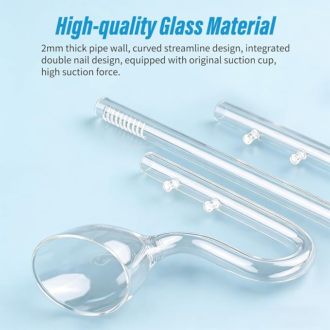 13mm Aquarium Glass Lily Pipe Kit - Inflow & Outflow Set with Cleaning Brush & Suction Cups for 1/2" & 3/4" ID (12/16mm) Tubing (13mm)