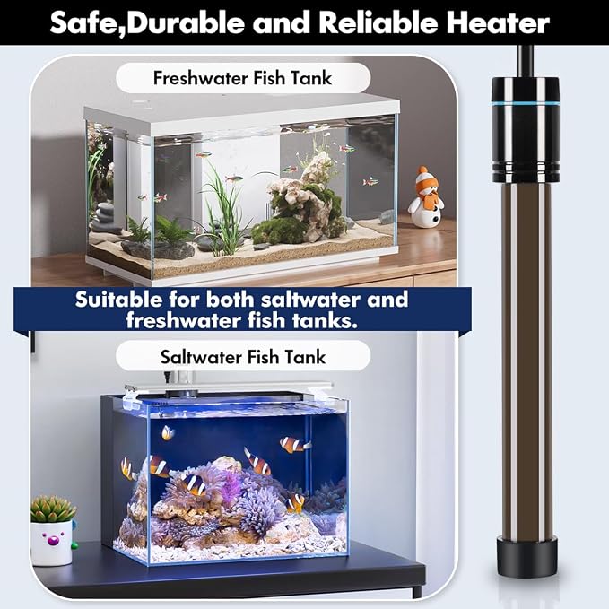 Orlushy Submersible Aquarium Heater, Fish Tank Heater with Free Thermometer for Freshwater and Saltwater Tank