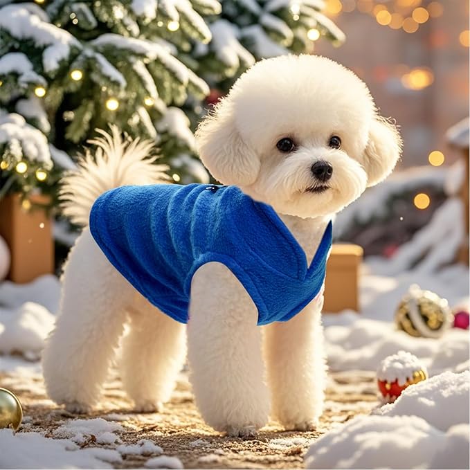 Rbenxia 1 Piece Dog Sweater with Leash Ring Soft Fleece Vest Dog Pullover Warm Jacket Pet Dogs Clothes Winter Dogs Outfits for Small Cat Pets (Blue, Small)