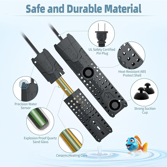 Submersible Aquarium Heater 25W/50W/75W/100W for 1-25 Gallon Fish Tank Heater with Intelligent Leaving Water Automatica Stop Heating System & Overheating Protection, for Fresh & Salt Water
