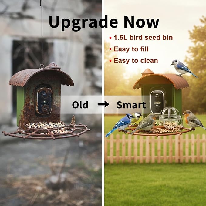 Bird Feeder with Camera, Smart Bird Feeder Camera with AI Identify BirdSpecies, Solar Powered, Instant Alerts, 2K HD Video, Various DIY Addons, 2.4G WiFi, Gift for Mom Dad Birdlover (Green)