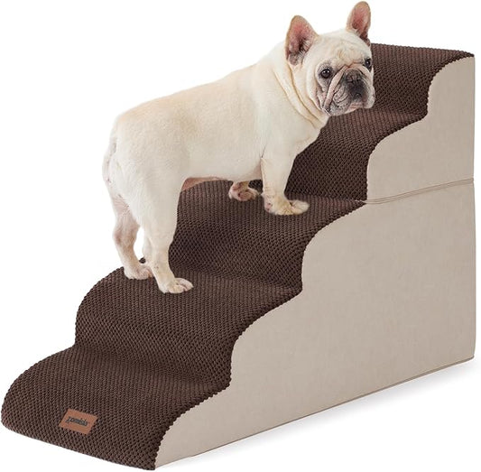 ZOMISIA Dog Stairs for High Beds - Pet Stairs Ramp for Couch, 35D Foam Dog Steps for Small to Large Pets, with Non-Slip Bottom Brown, 5 Steps