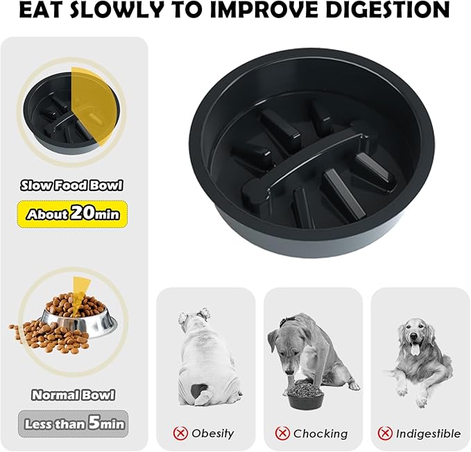 ADENGL Metal Raised Dog Bowl Stand for Large and Medium Dogs, Elevated Dog Bowls with Sprill Proof Mat ＆ Slow Feeder, Pet Food Bowls 10" Tall Dogs Feeder (58OZ-Stainless Steel Pet Bowl, Mat-16x24in)