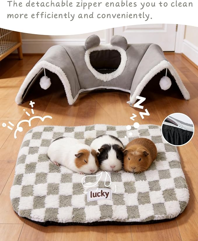 Extra Large Guinea Pig Hideout Tunnel, 3-Cave Small Animal Tunnel for Play Tube Toys Mat, Pet Tunnel for Dwarf Rabbits Bunny Chinchillas Hamsters Hedgehogs Ferrets and Rats, 22.05" × 16.14"× 5.51"