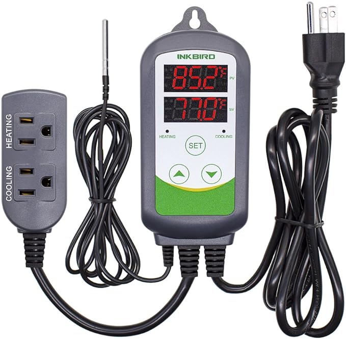 Inkbird ITC-308 Digital Temperature Controller Thermostat | 110V 10A 1100W 2-Stage Outlet with Heating and Cooling Mode for Carboy Homebrew Fermenter Greenhouse Terrarium