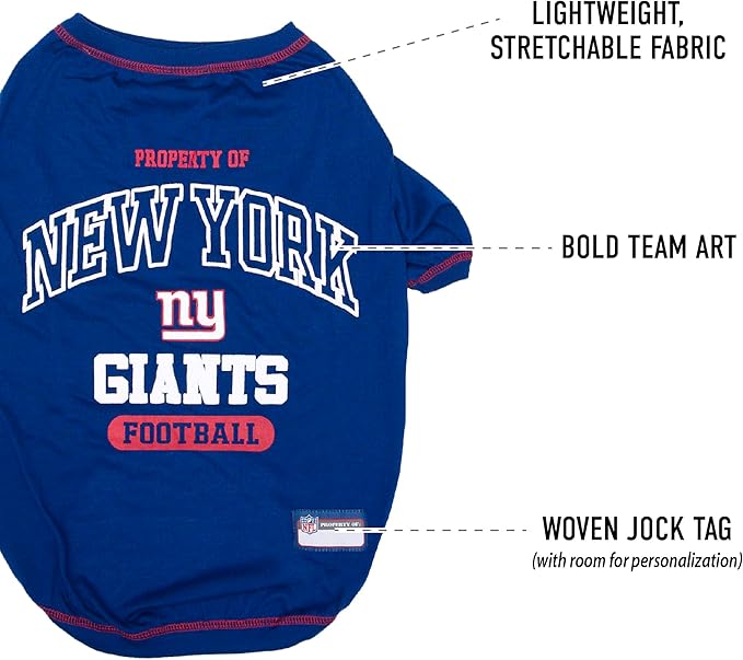 NFL New York Giants Dog T-Shirt for Pets, Size Small. Officially Licensed Pet Shirt with Team Logo, Soft Stretchable Comfort Fit Apparel for Dogs & Cats