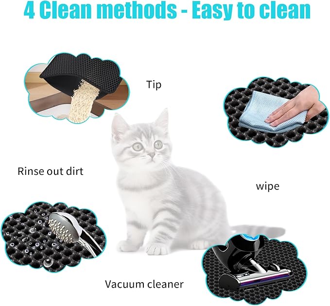 Cat Litter Mat, Kitty Litter Collector, Double Layered Honeycomb Design Waterproof, Anti Urine, Anti Slip, Easy to Clean, Limit Garbage (35"x24", Black)