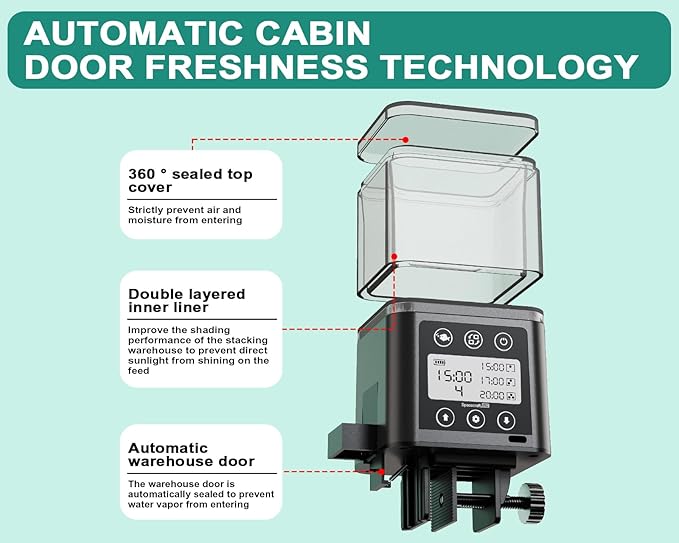 Automatic Fish Feeder for Aquarium, ZWJBSGY Three Precision Feed Funnels and A Fully Sealed, Moisture-Proof Design 320ml Large-Capacity Vacation Fish Feeder with Timer (Black)