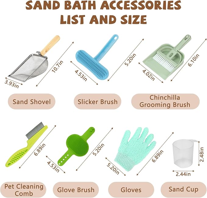 Extra Large Chinchilla Sand Bath Container Kit, Plastic Chinchilla Dust Bath House with Wash and Care Accessories, Dust Bathtub for Hamster Hedgehog Guinea Pig and Other Small Animals