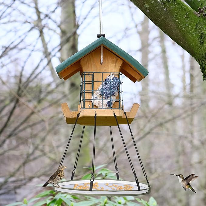 FoldTier 1 Pieces Universal Wild Bird Seed Catcher Hanging Hoop Platform Bird Seed Catcher Tray for Hummingbird Feeders Bee Feeder Outdoor Garden Accessories (16 Inch)