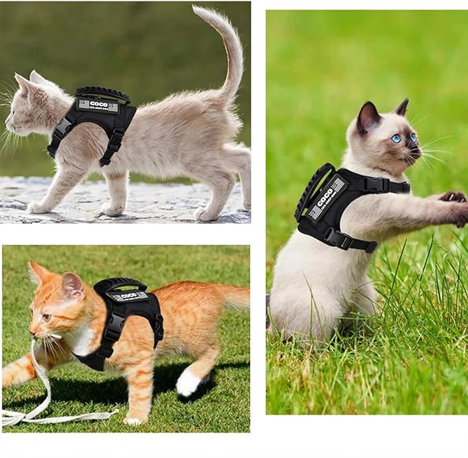 Tactical Cat Harness Escape Proof for Walking with Personalized Patches - Adjustable Cat Harness 8-20lbs Escape Proof - Soft Vest for Large Kitty with Optional Leash (Camo)