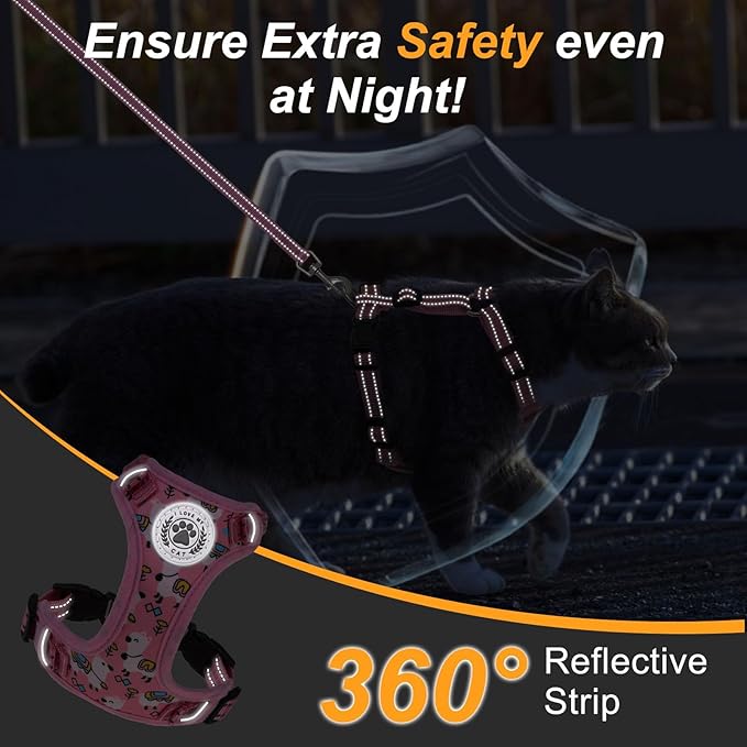 BEAUTYZOO Cat Harness, Escape Proof Cat Leash and Harness Set for Walking, Soft Breathable Vest Harness with Neck Adjustable, Reflective Easy-Control Kitten Harness for Cats,Alpaca-Pink S