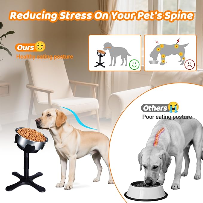 Elevated Adjustable Dog Bowl Feeding Stand, 3 Heights and Tiled Ajudst, Compatible with Moost Feeding Bowls, Great for Medium Large Dogs(2 Pack)