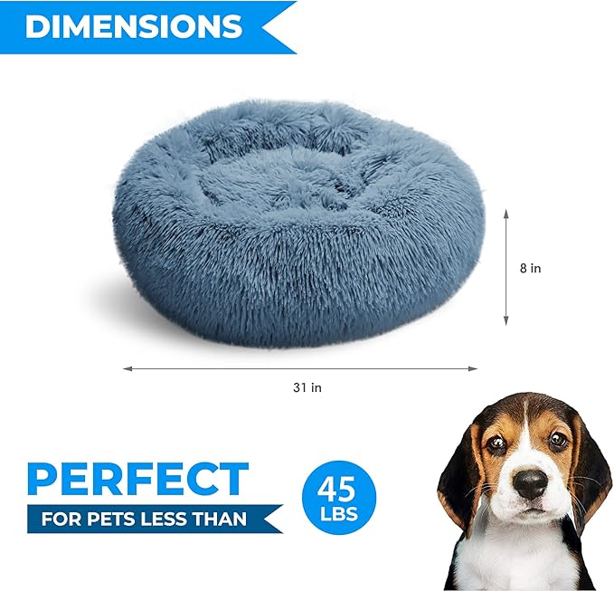 Whiskers & Friends Cat Beds for Indoor Cats, Fluffy Calming Donut Cat Bed, Small Dog Bed Washable - Orthopedic Soft Plush Pet Beds Sized for Kitten to Large Cats & Puppy to Medium Dogs, Navy Grey 31''