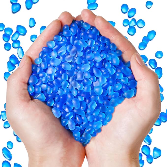 QEQEKAKA Sea Glass Stones for Crafts 0.5LB Lake Blue Pebbles Gemstone Bulk | Small Glass Stones for Beaching Wedding DIY Decor Aquarium Turtle Tank Vase Filler (187g/6.6oz)