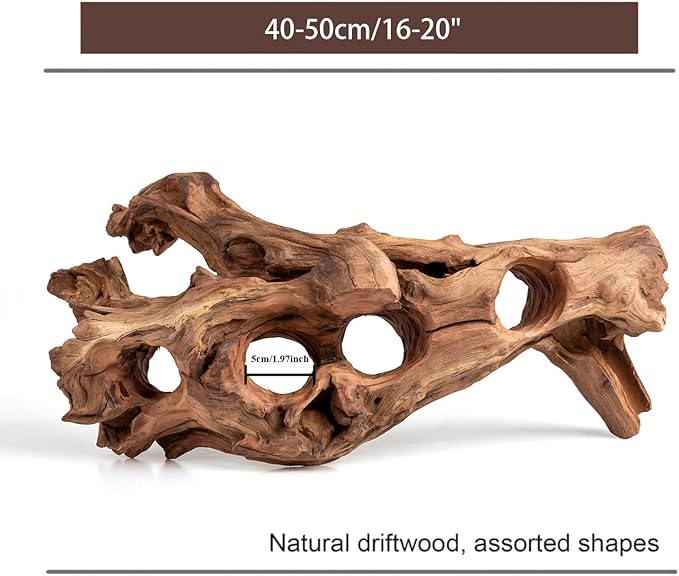 emours Porous Natural Driftwood for Aquarium, Aquascaping Driftwood with Holes, Hand-Selected Tunnels & Hideouts, Aquascaping Hardscape, Terrarium Reptile Décor, No Paint or Resin (16-20" (40-50 cm))