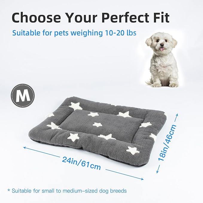 Mora Pets Dog Crate Pad Crate Bed Mat Small Dog Bed Washable Cute Star Pet Kennel Bed for Dog Cage Ultra Soft Flat Puppy Cat Kitten Pillow for Sleeping Anti-Slip Grey 24 x 18 inch 2 Pack