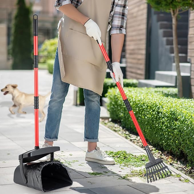 HUZSV Dog Pooper Scooper With Bag Attachment,Heavy Duty Metal Rake&Spade Swivel Bin,NonBreakable Poop Scoop for Small Large Dogs,Includes 100 Waste Bag Odorless Design Easy to Use on Grass,Dirt,Gravel
