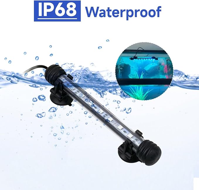 15 inch RGB Aquarium Lights, Underwater Fish Tank Lights IP68 Waterproof Color Changing Adjustable Memory Submersible Remote Control Aquarium Tank Lights