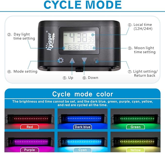 hygger Aquarium Programmable LED Light, for 48~55in Long Full Spectrum Plant Fish Tank Light with LCD Setting Display, 7 Colors, Sunrise Sunset Moon and DIY Mode, for Novices Advanced Players