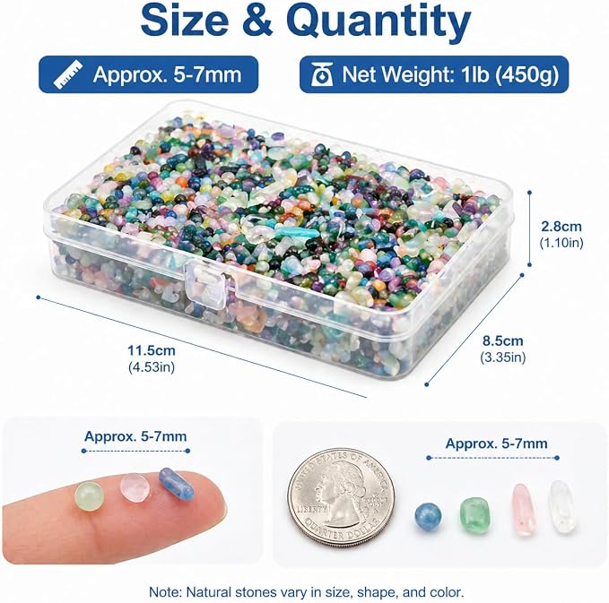 5‑7mm Crystal Gravel 1 lb in Small Box | White Quartz, Rose Quartz, Green Fluorite, Rainbow Crystal, Cat’s Eye, Amethyst | Fish Tank, Planter, DIY, Meditation Decor (Rose Quartz)