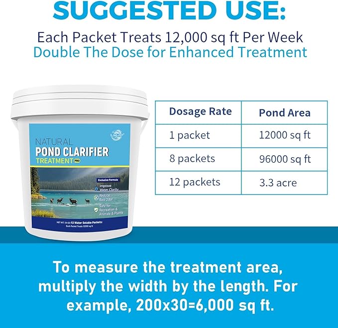 LMJP Pond Clarifier Treatment – 12 Packets Natural Pond Water Clear for Outdoor Lakes – Beneficial Enzymes to Improve Water Clarity & Eliminate Odor – Treats Up to 144000 Sq Ft