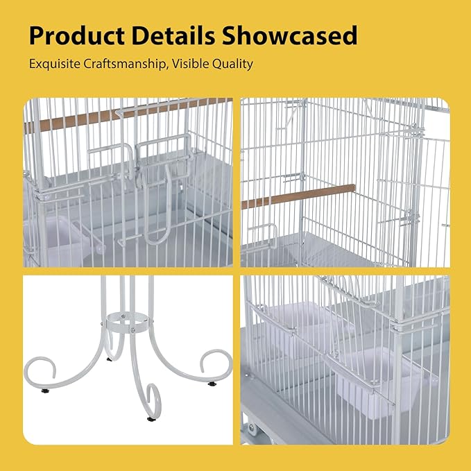 58" Vintage Scrolled Bird Cage - Heavy-Duty Metal with Rust-Resistant Coating, Parrot Cage with Slide-Out Tray, Stand, Perch & Bowls, Victorian Bird Aviary for Cockatiel, Parakeet, Finch & Lovebird