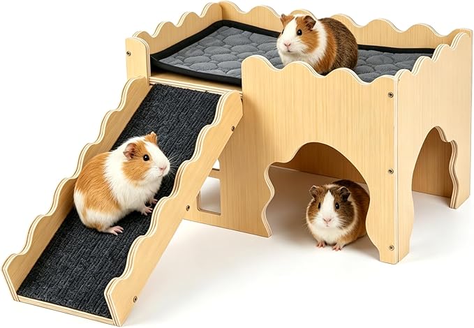 Guinea Pig Hideout Cave House - Natural Rock-Style Small Animal Hideaway for Guinea Pigs & Rabbits, Extra Large Indoor Habitat with Waterproof Liner Included, Chew Proof（Classic Style）