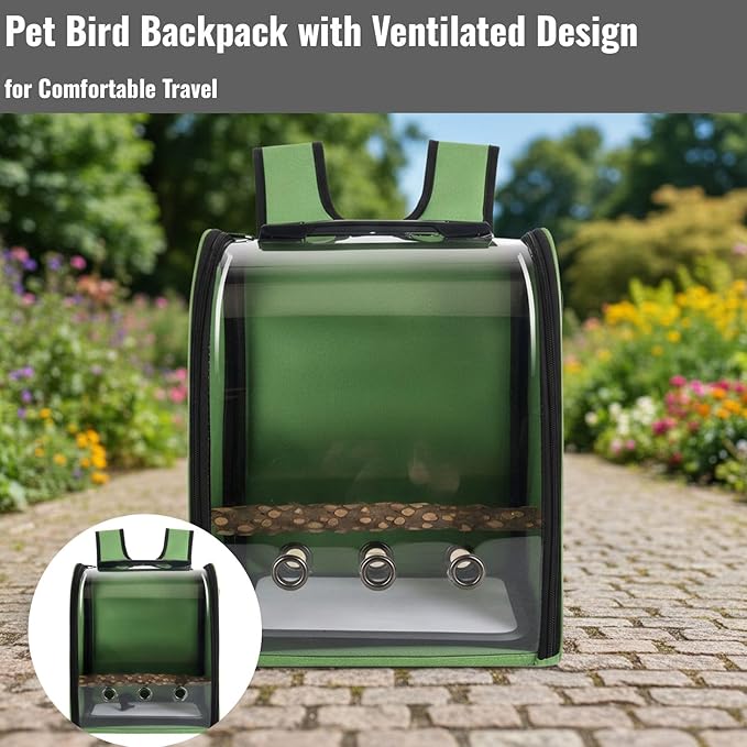 Pet Bird Backpack with Ventilated Acrylic Front and Perch for Travel