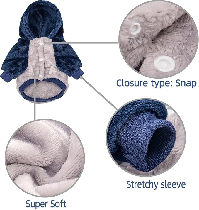 FabriCastle Small Dog Hooded Sweater, Dog Clothes XXS XS Small for Dogs Boy & Cats, Soft and Warm Pet Coat, Winter Pet Jacket, Doggy Apparel Costumes, Puppy Outfits Snap On Hoodies (Grey body, Medium)