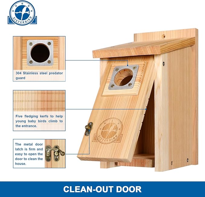 SISTERBIRD Bird Houses for Outside 1-1/2” Entrance Hole Cedar Birdhouses with Metal Guard Outdoor Bluebird Wren Swallow Finch Asssembly Required