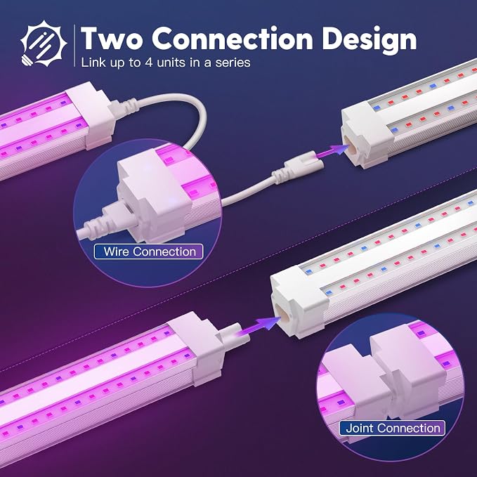 FREELICHT 4Pack 4FT Grow Light for Indoor Plants, 40W=250W, Red Blue | Linkable LED Grow Light, 660nm Red + 460nm Blue LEDs, Indoor Plant Lights for Seed Starting Vegs, Hydroponic Growers, Plug-in