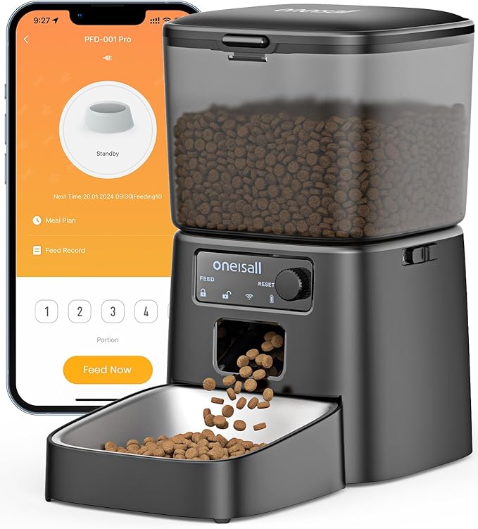 oneisall Automatic Cat Feeder, WiFi Cat Food Dispenser with App Control, Auto Cats Feeder Automatic for Dry Food, Smart Pet Food Dispenser with Portion Control for Small Pets Indoor