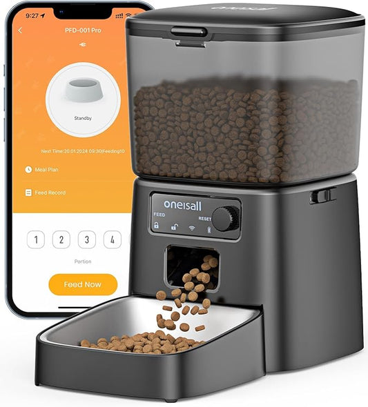 oneisall Automatic Cat Feeder, WiFi Cat Food Dispenser with App Control, Auto Cats Feeder Automatic for Dry Food, Smart Pet Food Dispenser with Portion Control for Small Pets Indoor