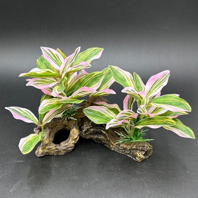 Fish Tank Decorations Aquarium Decor Ornaments Betta Pink Leaf pad Hammock Artifical Driftwood Goldfish Bowl Accessories (Light Pink Set)