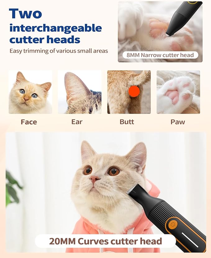 PAPMINI Dog & Cat Grooming Kit for Thick Coats, Heavy Duty Rechargeable Trimmer with LED Display & Storage Bag (Orange, 2 in 1)