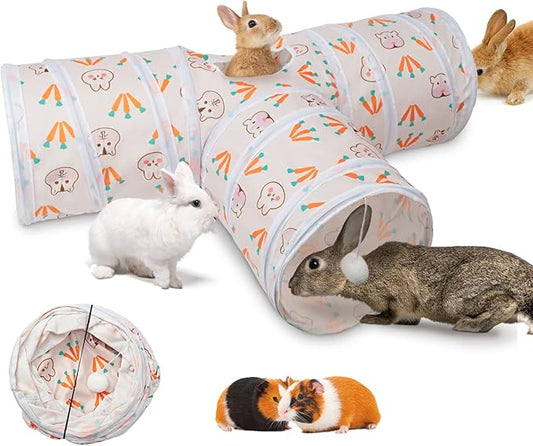 BWOGUE Bunny Tunnels & Tubes Collapsible 3 Way Bunnys Hideout Small Animal Activity Tunnel Toys for Dwarf Rabbits Guinea Pigs Kitty