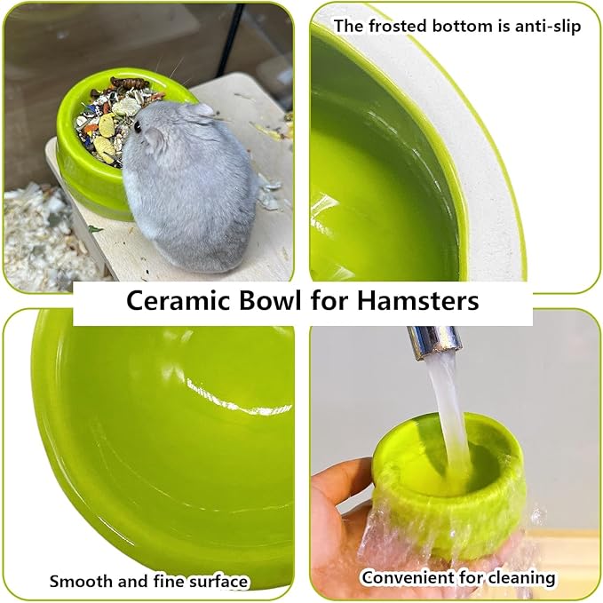 Hamiledyi Ceramic Hamster Hideout Food Bowl Water Bottle Stand Holder Dispenser Syrian House and Habitats Hide Hut Bed Cage Accessories Decor for Mice Dwarf Hamster Gerbil Rat