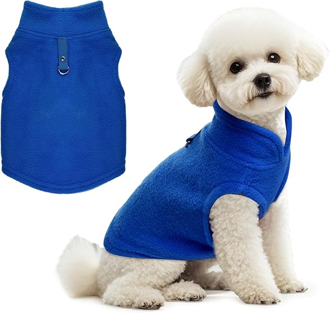 Rbenxia 1 Piece Dog Sweater with Leash Ring Soft Fleece Vest Dog Pullover Warm Jacket Pet Dogs Clothes Winter Dogs Outfits for Small Cat Pets (Blue, Small)