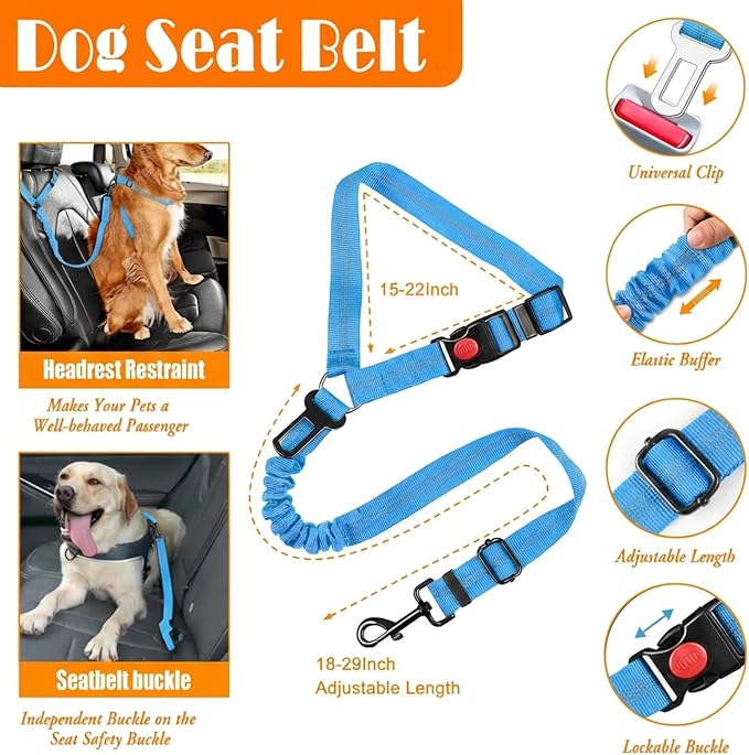LOBEVE No Pull Dog Harness, Collar & Leash Set | Includes Dog Seat Belt, Collapsible Bowls & Poop Bag Dispenser. Ideal for Training, Walking, Hiking. Fits Small to Large Dogs(Blue-XL)