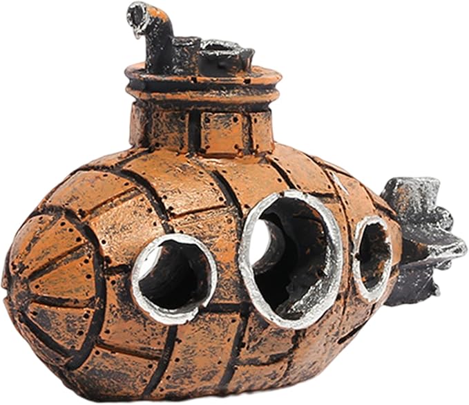 Submarine Aquarium Ornament, Resin Fish Tank Hideout Cave for Shrimp | Compact fish tank cave decor for small fish and shrimp in freshwater and saltwater aquariums
