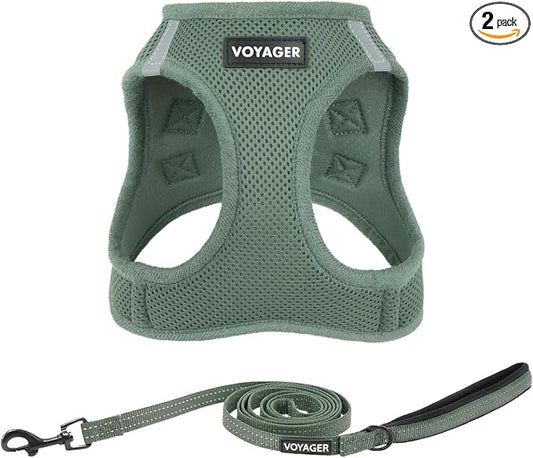 Best Pet Supplies Voyager Step-in Air All Weather Mesh Harness and Reflective Dog 5ft Leash Combo with Neoprene Handle, for Small, Medium and Large Breed Puppies - Moss Green, X-Large