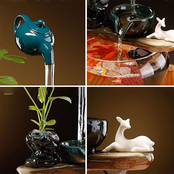 Tabletop Indoor Waterfall Fountain, Zen Water Fountain Indoor Small Fish Tank with Waterfall, Relaxing Feng Shui Tabletop Fountain for Home Office with Extra Spare Water Pump