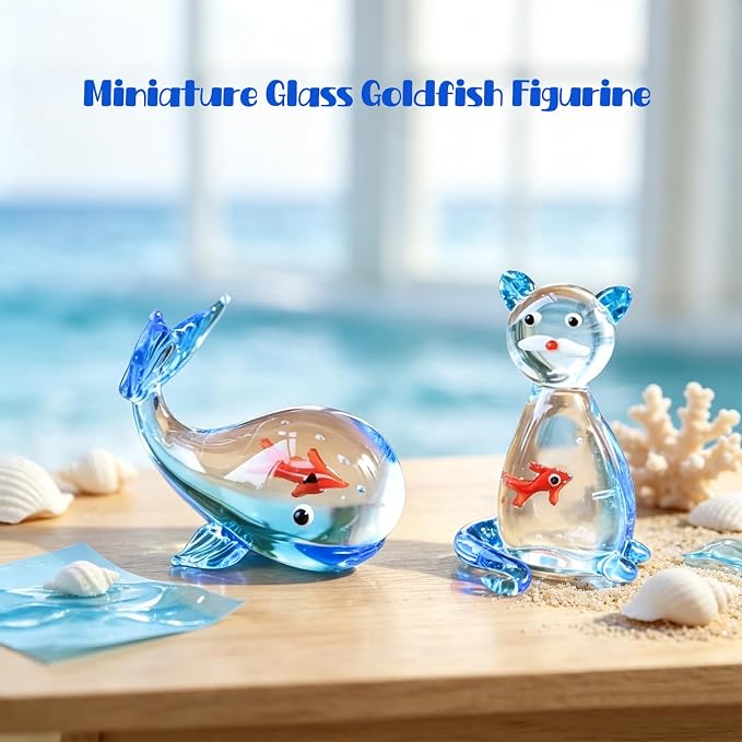 Miniature Glass Goldfish Decor Lucky Bag Fish Desktop Ornaments Cute Bubble Figurine Decorative Cartoon Aquarium Fish Statue Gift for Seaworld Ocean Lover (Whale)