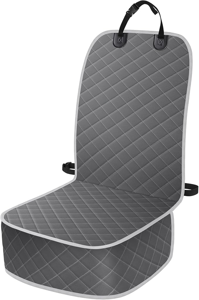 ELONGRIVER Dog Car Seat Covers, Waterproof Front Seat Cover for Dogs, Scratch-Proof, Nonslip Pet Passenger Seat Cover Protector, Universal Fit for Cars Trucks SUVs (Grey, Large Size)