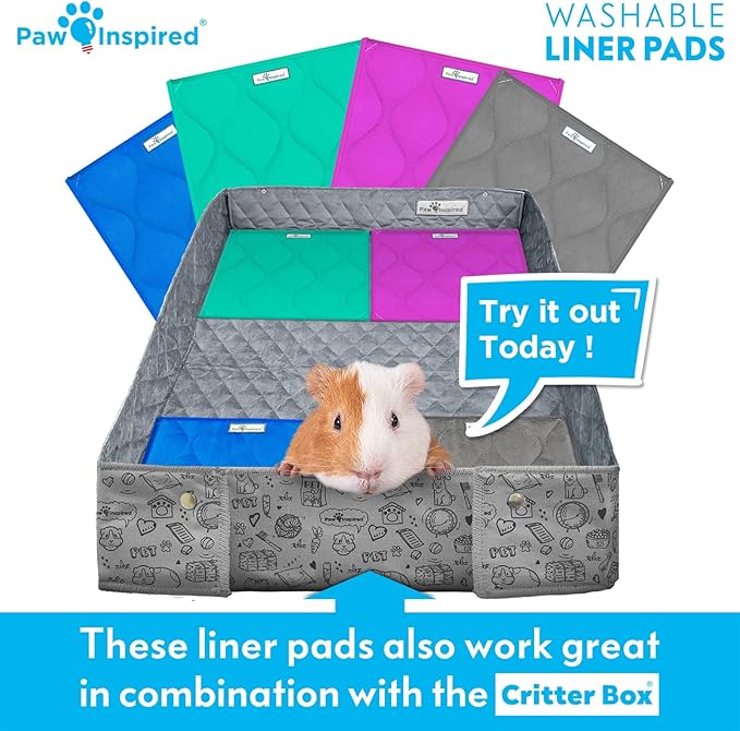 Paw Inspired Guinea Pig Cage Liner Pads | Washable Fleece Bedding, Waterproof Bottom | Super Absorbent Pee Pad or Pet Bed Mat for Guinea Pigs, Ferrets, Rabbits, Hamsters, Small Animals (12"x12", Pink)
