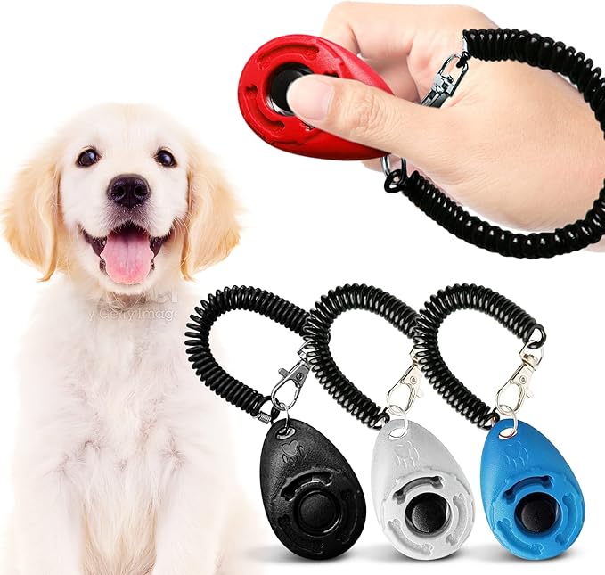 SunGrow Dog Clickers with Black Wrist Bands, 2.4x1.8 Inches, Colorful, Effective Training Tools for Puppy or Cat, Humanized Scientific Professional Design, Perfect Size and Sound, 4 Pack